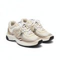 Chanel CC Logo Metallic Mesh Sneaker (Beige/White/Gold)